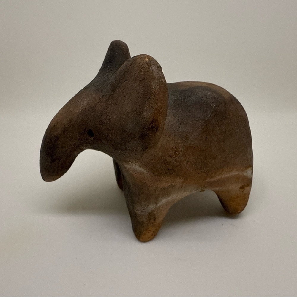 Primitive pre columbian style elephant red earthenware figure 3” flame fired